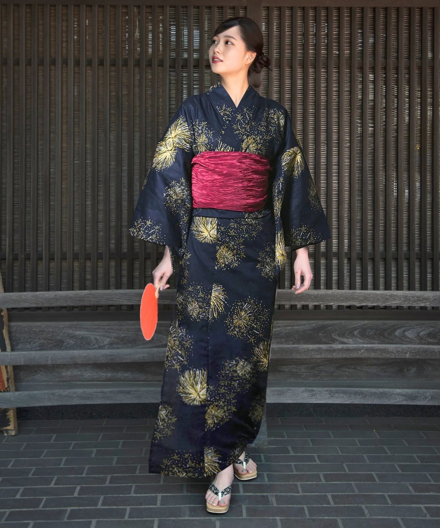 儚夏浴衣 紺夜の儚火 下駄付き5点セット(浴衣・兵児帯・腰紐×2・下駄)