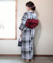 儚夏浴衣 涼風の格子 下駄付き5点セット(浴衣・兵児帯・腰紐×2・下駄)
