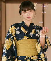 川口ゆりな コラボ浴衣 紺青のひまわり調べ 下駄付き5点セット(浴衣・兵児帯・腰紐×2・下駄)