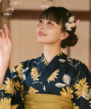 川口ゆりな コラボ浴衣 紺青のひまわり調べ 下駄付き5点セット(浴衣・兵児帯・腰紐×2・下駄)
