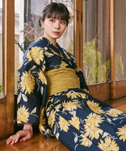 川口ゆりな コラボ浴衣 紺青のひまわり調べ 下駄付き5点セット(浴衣・兵児帯・腰紐×2・下駄)
