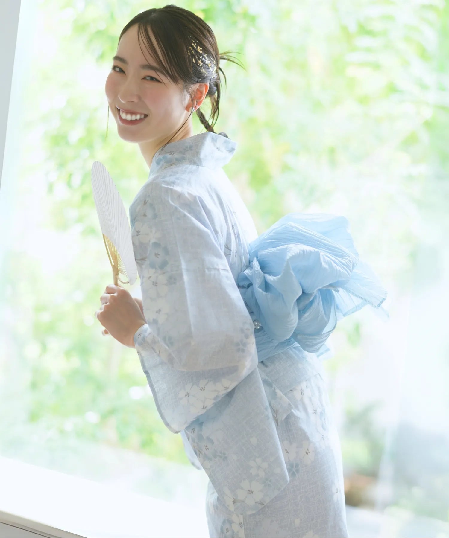 夏花浴衣 水涼撫子 下駄付き5点セット(浴衣・兵児帯・腰紐×2・下駄)