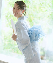 夏花浴衣 水涼撫子 下駄付き5点セット(浴衣・兵児帯・腰紐×2・下駄)