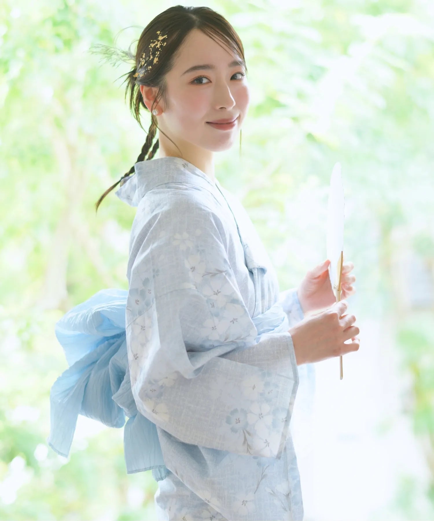 夏花浴衣 水涼撫子 下駄付き5点セット(浴衣・兵児帯・腰紐×2・下駄)