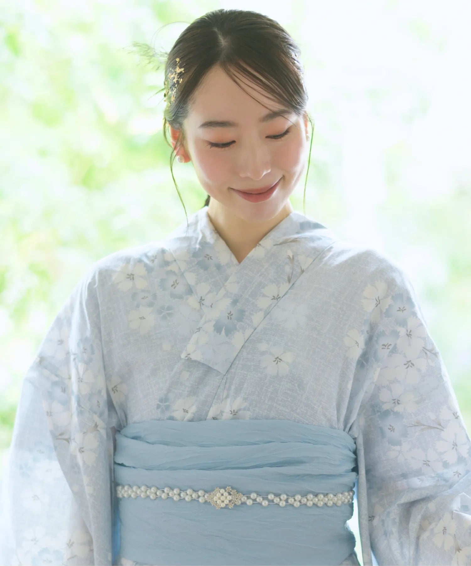 夏花浴衣 水涼撫子 下駄付き5点セット(浴衣・兵児帯・腰紐×2・下駄)