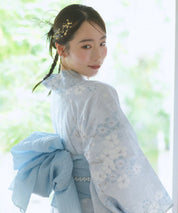 夏花浴衣 水涼撫子 下駄付き5点セット(浴衣・兵児帯・腰紐×2・下駄)