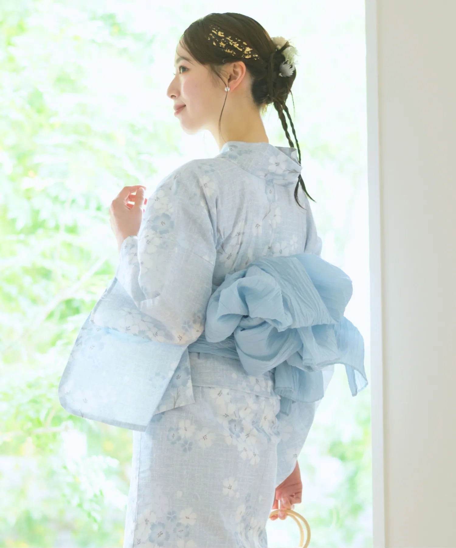夏花浴衣 水涼撫子 下駄付き5点セット(浴衣・兵児帯・腰紐×2・下駄)