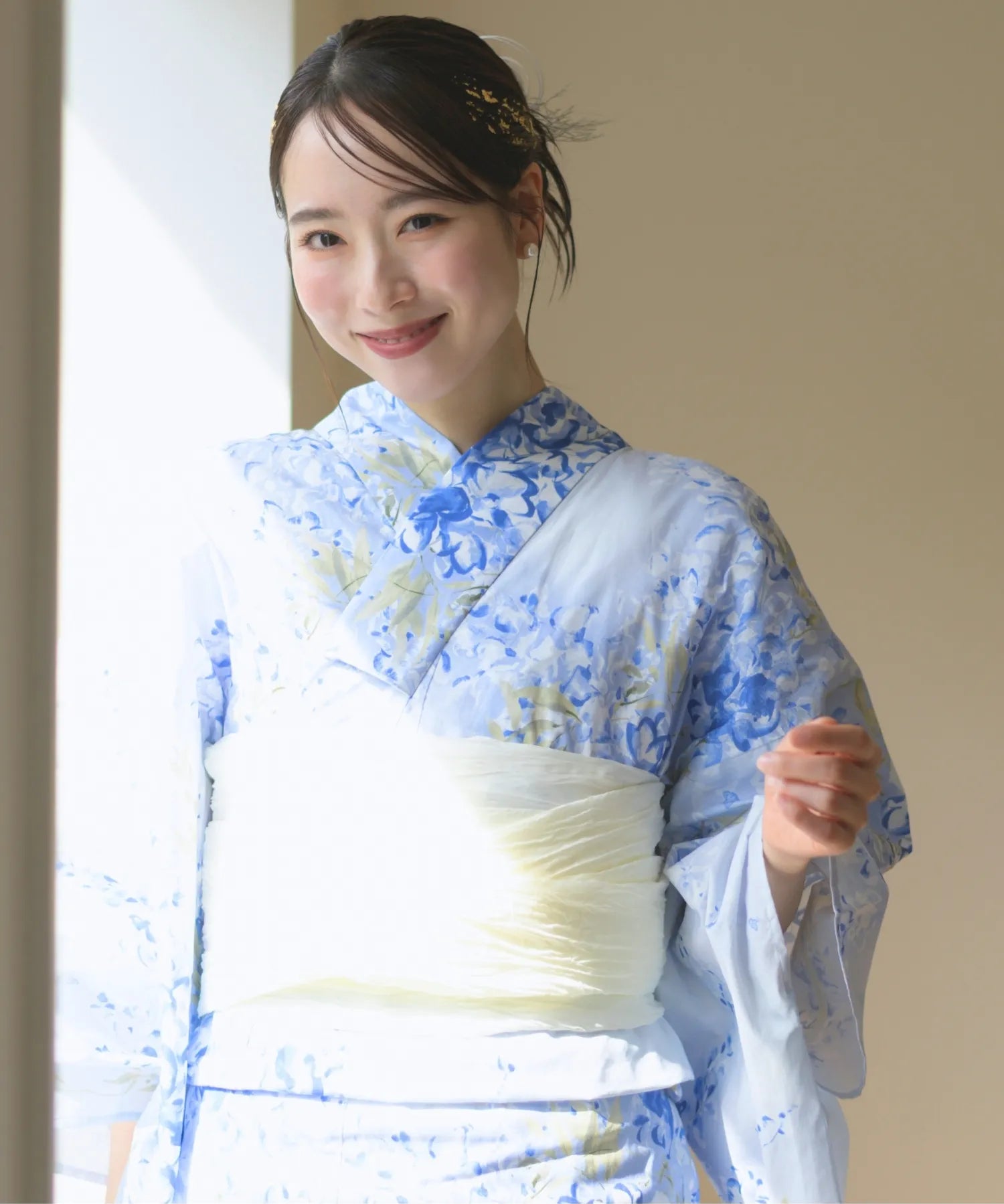 夏花浴衣 藤露の涼風 下駄付き5点セット(浴衣・兵児帯・腰紐×2・下駄)