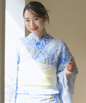 夏花浴衣 藤露の涼風 下駄付き5点セット(浴衣・兵児帯・腰紐×2・下駄)