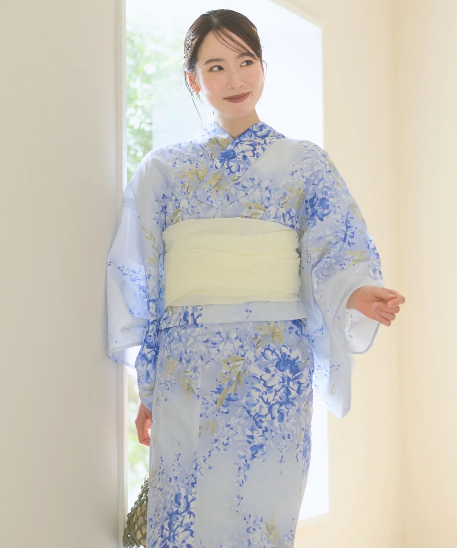 夏花浴衣 藤露の涼風 下駄付き5点セット(浴衣・兵児帯・腰紐×2・下駄)
