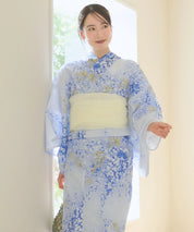 夏花浴衣 藤露の涼風 下駄付き5点セット(浴衣・兵児帯・腰紐×2・下駄)