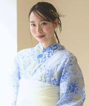 夏花浴衣 藤露の涼風 下駄付き5点セット(浴衣・兵児帯・腰紐×2・下駄)