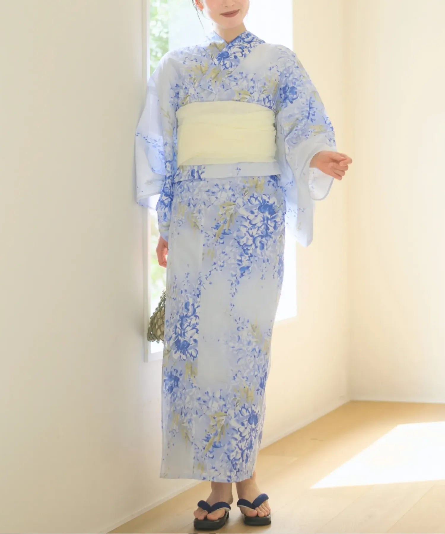 夏花浴衣 藤露の涼風 下駄付き5点セット(浴衣・兵児帯・腰紐×2・下駄)
