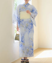 夏花浴衣 藤露の涼風 下駄付き5点セット(浴衣・兵児帯・腰紐×2・下駄)