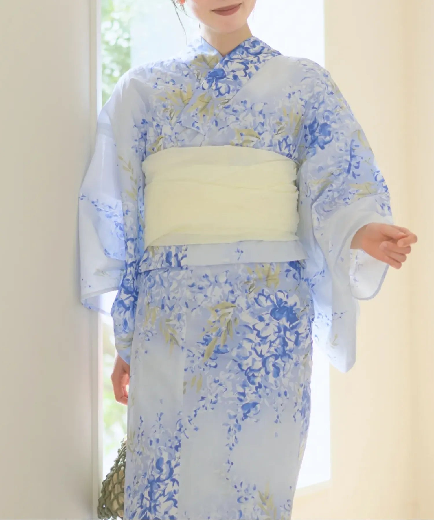 夏花浴衣 藤露の涼風 下駄付き5点セット(浴衣・兵児帯・腰紐×2・下駄)