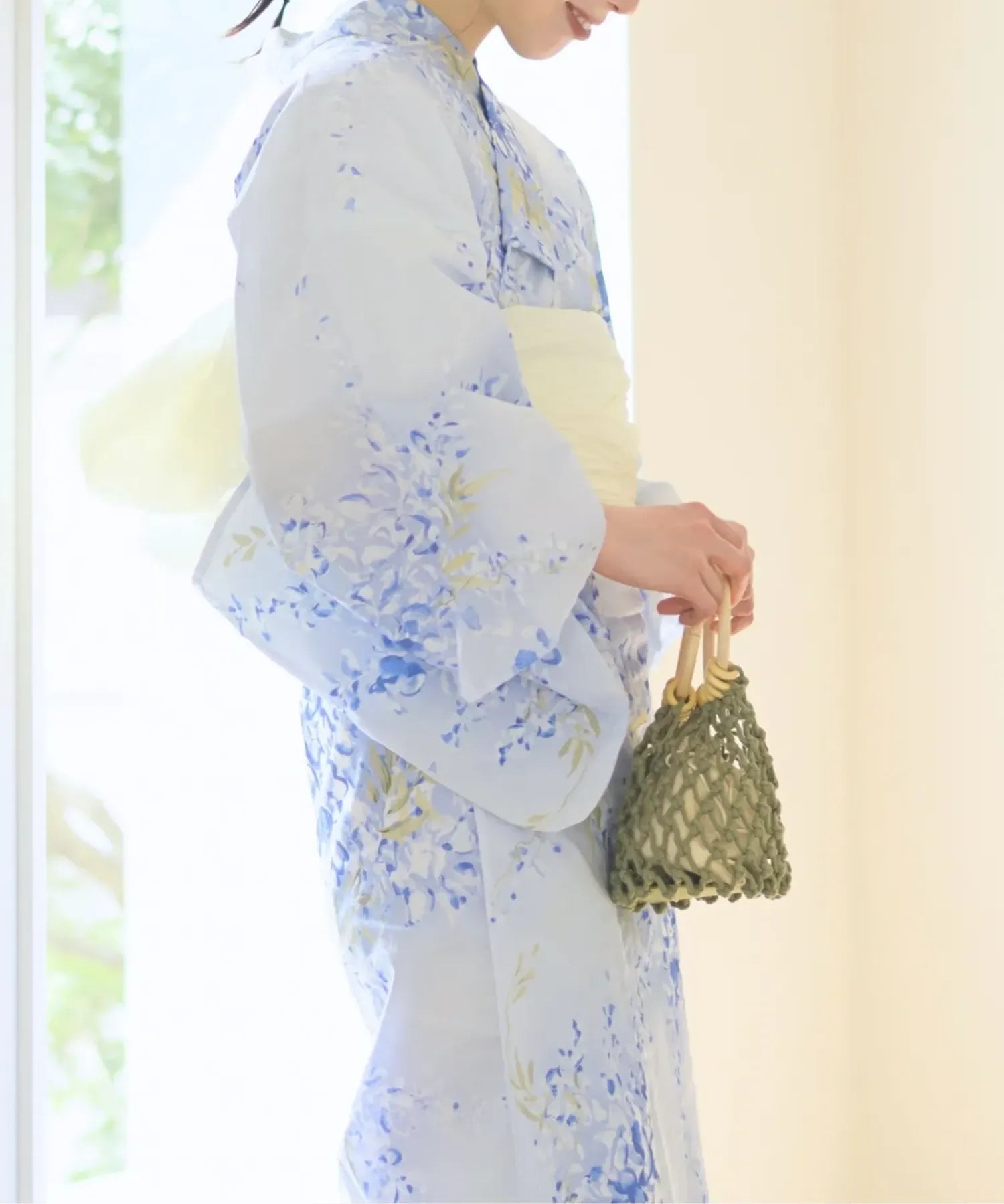 夏花浴衣 藤露の涼風 下駄付き5点セット(浴衣・兵児帯・腰紐×2・下駄)
