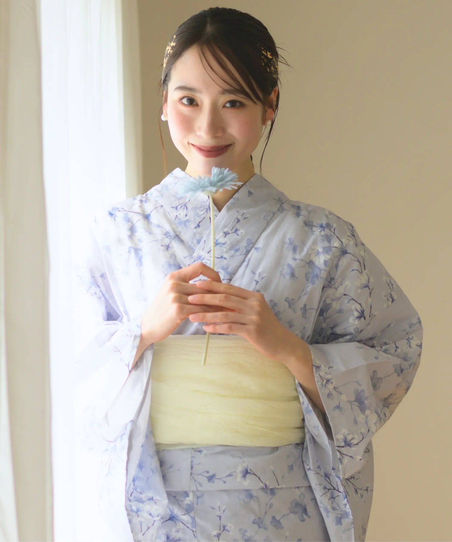 夏花浴衣 木蓮雲隠れ 下駄付き5点セット(浴衣・兵児帯・腰紐×2・下駄)