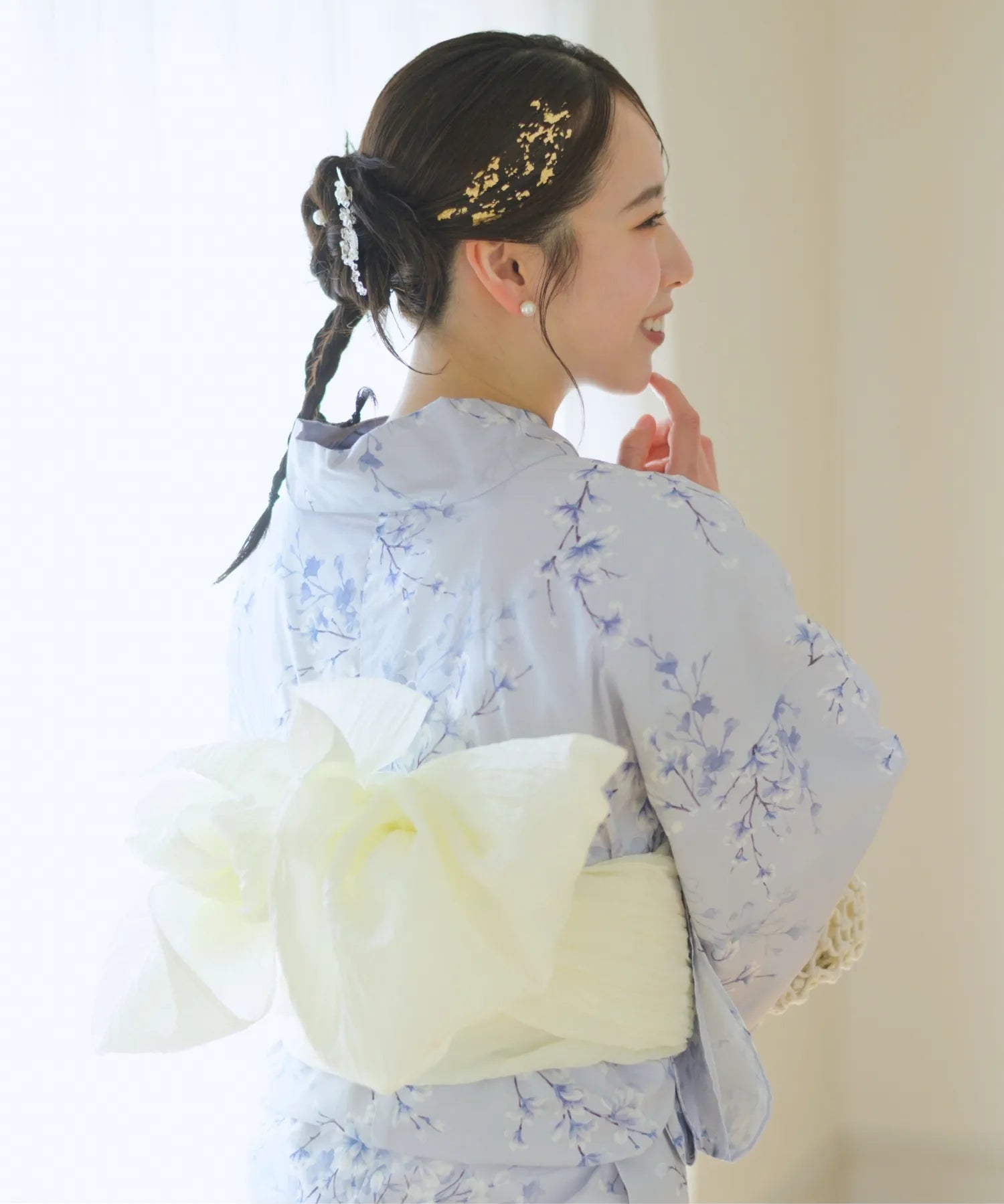夏花浴衣 木蓮雲隠れ 下駄付き5点セット(浴衣・兵児帯・腰紐×2・下駄)
