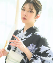 夏花浴衣 月下の百合調べ 下駄付き5点セット(浴衣・兵児帯・腰紐×2・下駄)