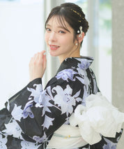 夏花浴衣 月下の百合調べ 下駄付き5点セット(浴衣・兵児帯・腰紐×2・下駄)