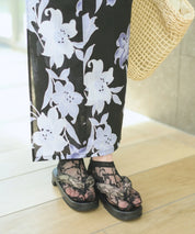 夏花浴衣 月下の百合調べ 下駄付き5点セット(浴衣・兵児帯・腰紐×2・下駄)