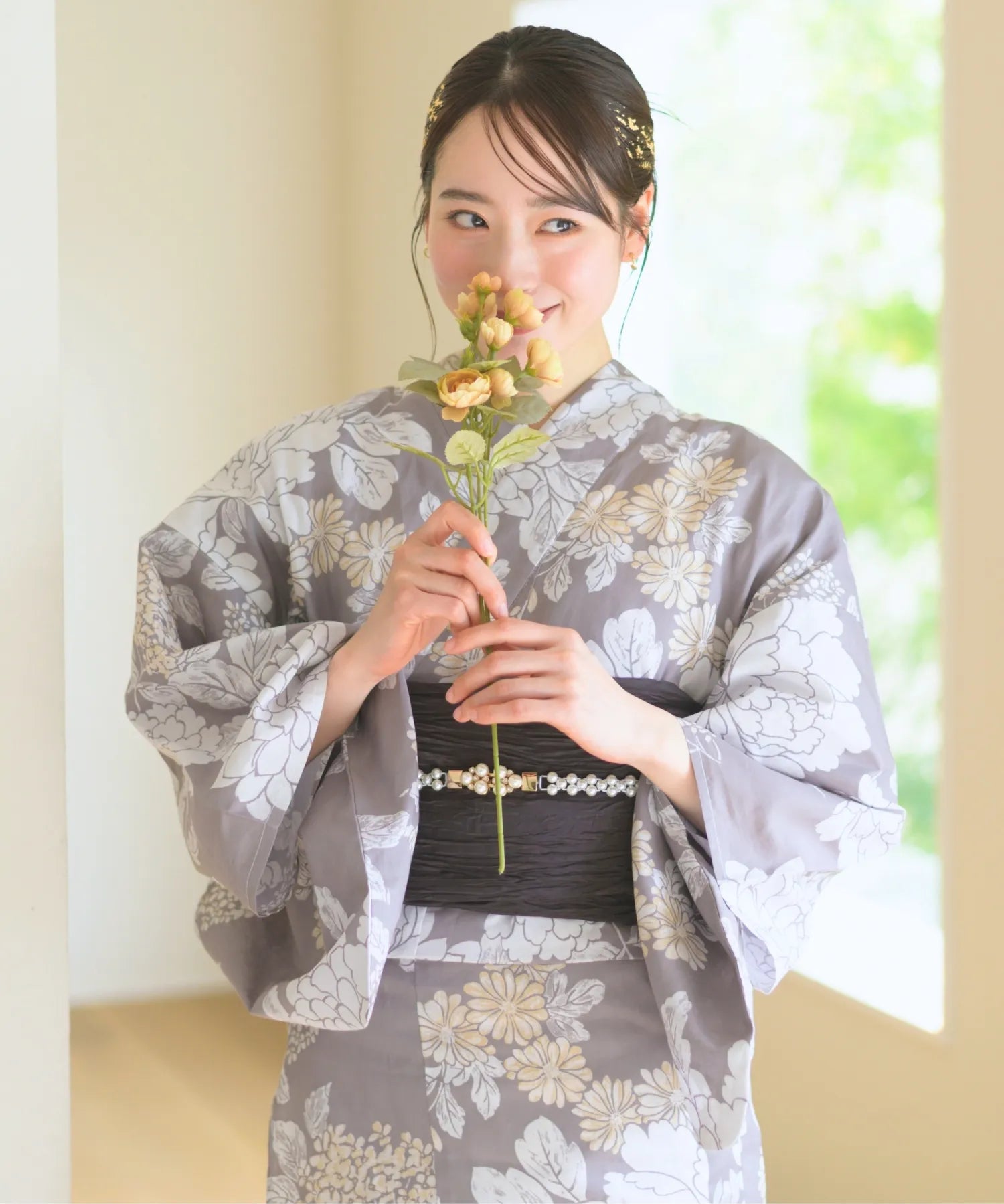 夏花浴衣 和花の柔香 下駄付き5点セット(浴衣・兵児帯・腰紐×2・下駄)