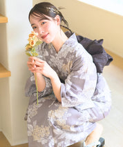 夏花浴衣 和花の柔香 下駄付き5点セット(浴衣・兵児帯・腰紐×2・下駄)