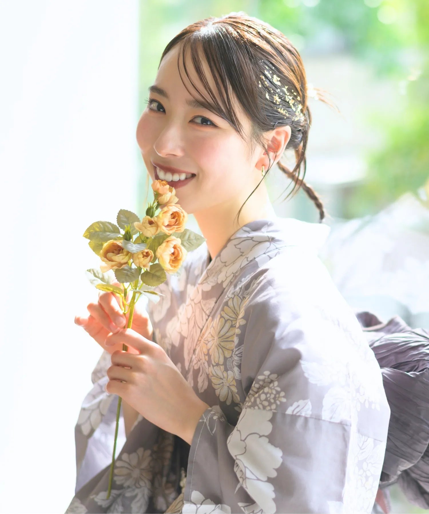 夏花浴衣 和花の柔香 下駄付き5点セット(浴衣・兵児帯・腰紐×2・下駄)