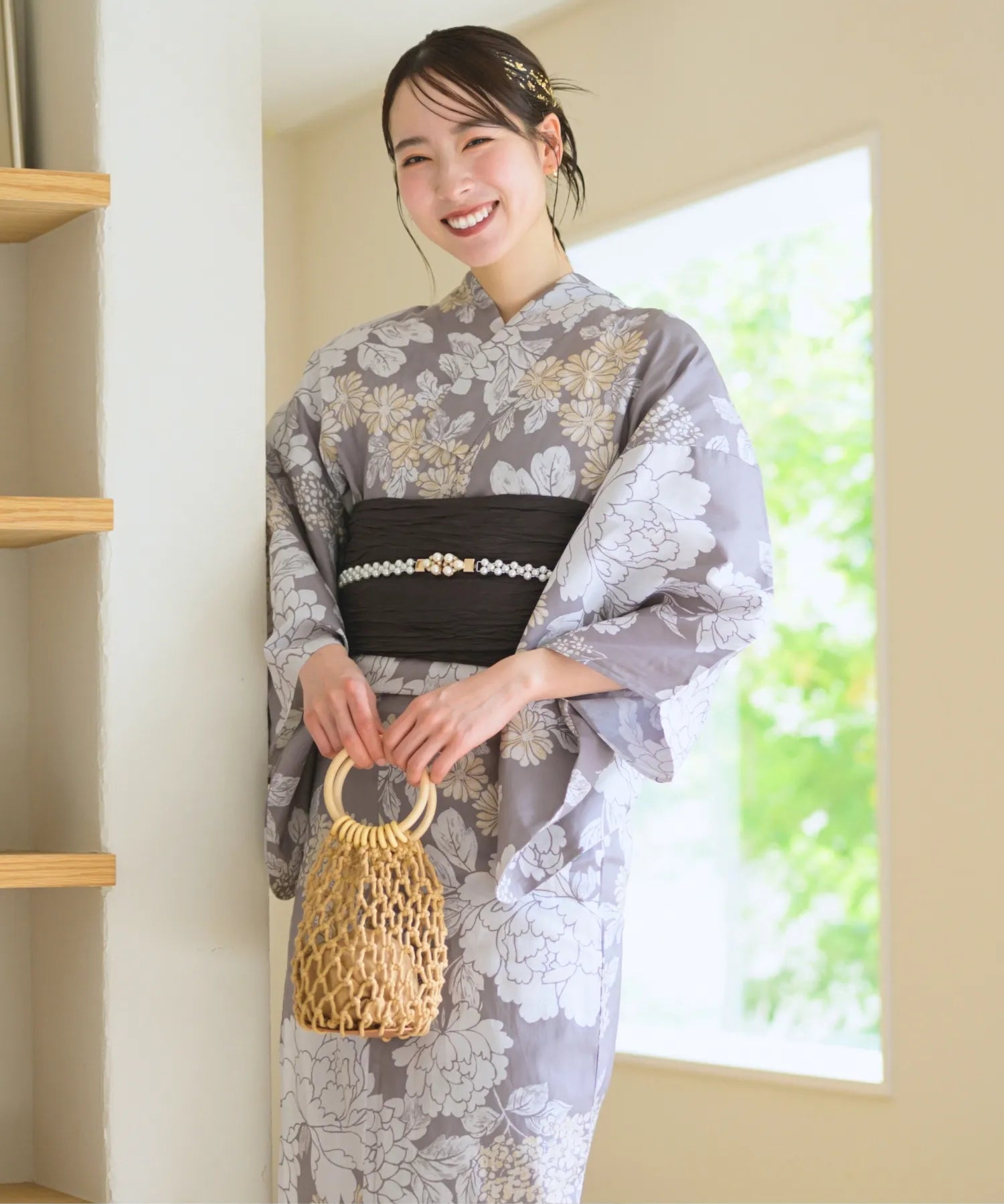 夏花浴衣 和花の柔香 下駄付き5点セット(浴衣・兵児帯・腰紐×2・下駄)