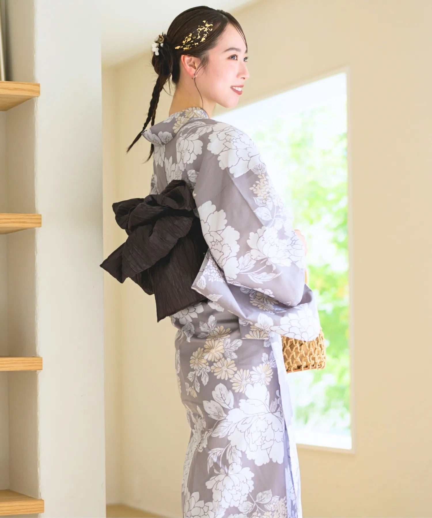 夏花浴衣 和花の柔香 下駄付き5点セット(浴衣・兵児帯・腰紐×2・下駄)