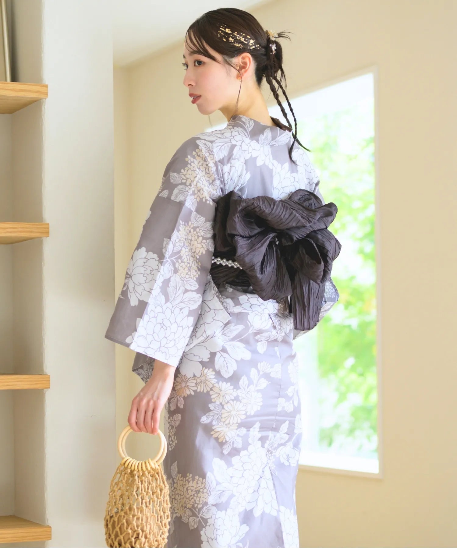 夏花浴衣 和花の柔香 下駄付き5点セット(浴衣・兵児帯・腰紐×2・下駄)