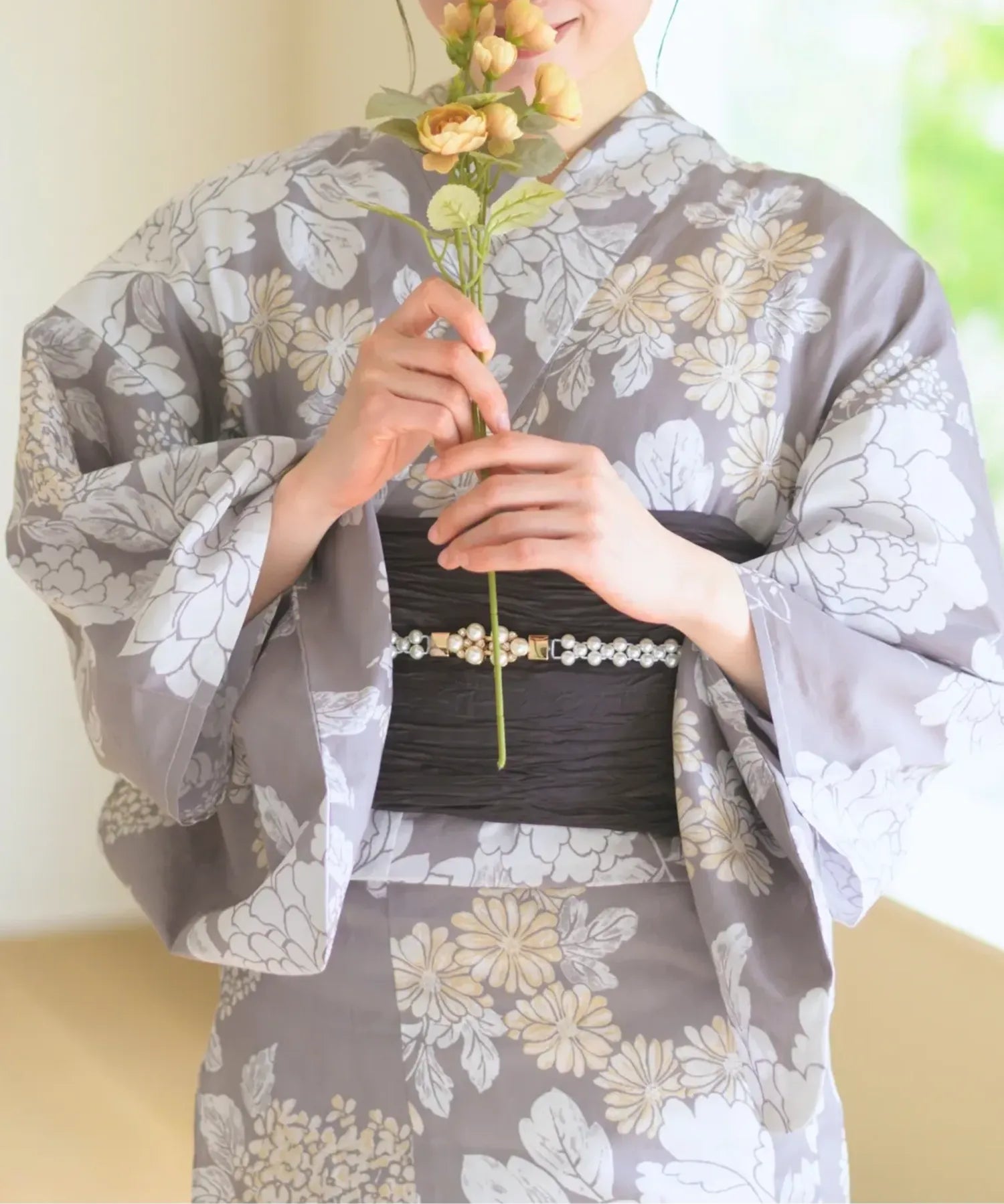 夏花浴衣 和花の柔香 下駄付き5点セット(浴衣・兵児帯・腰紐×2・下駄)