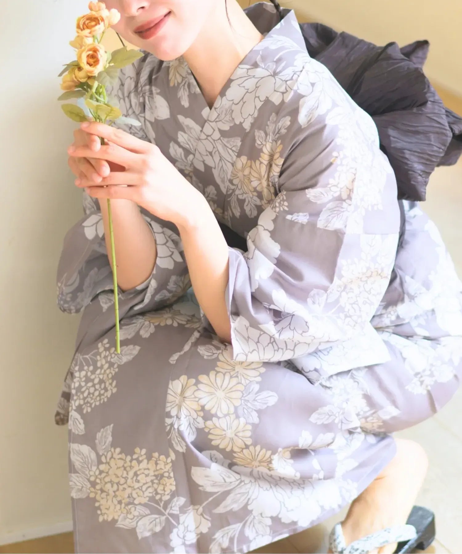 夏花浴衣 和花の柔香 下駄付き5点セット(浴衣・兵児帯・腰紐×2・下駄)