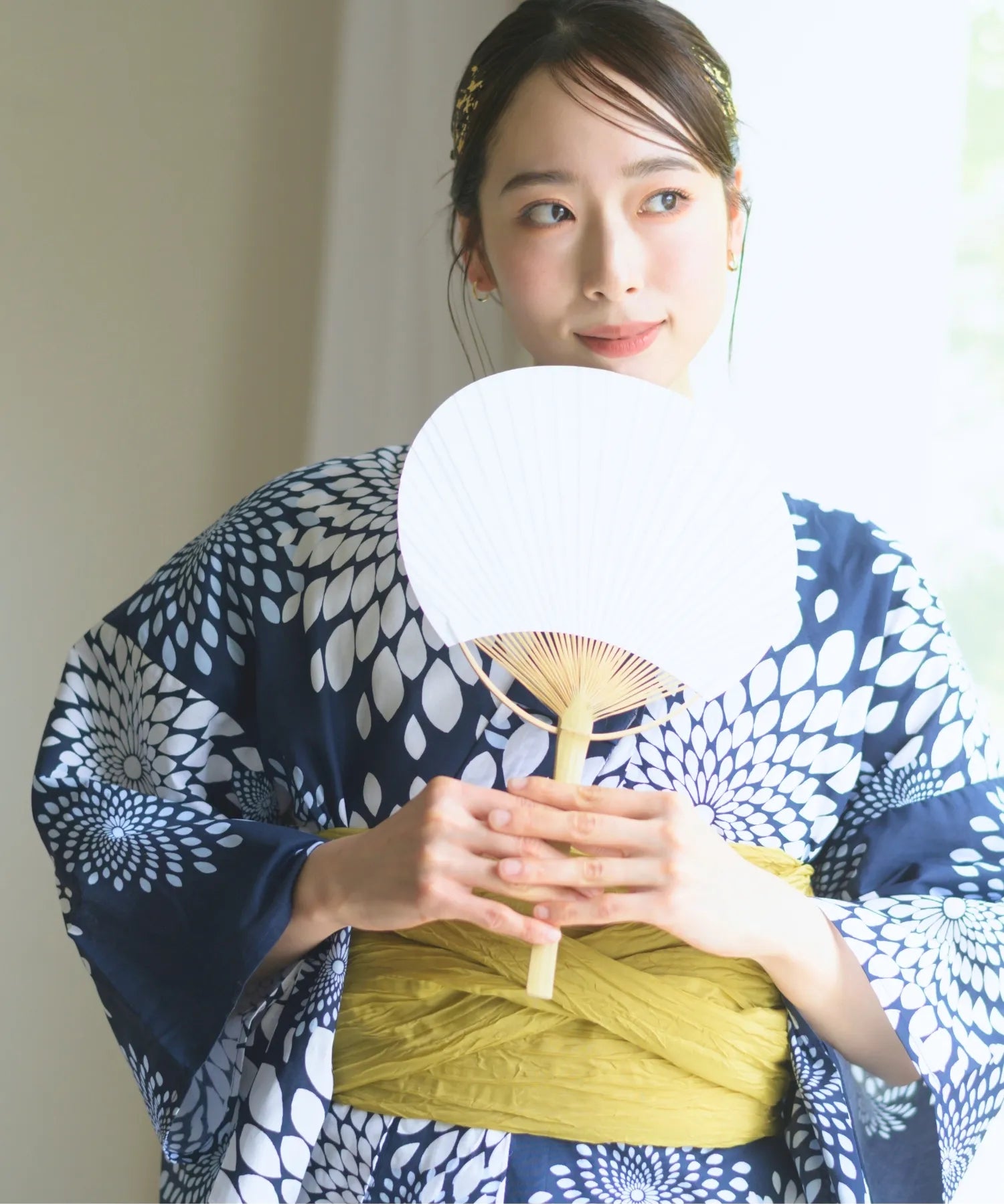 夏花浴衣 紺菊華 下駄付き5点セット(浴衣・兵児帯・腰紐×2・下駄)