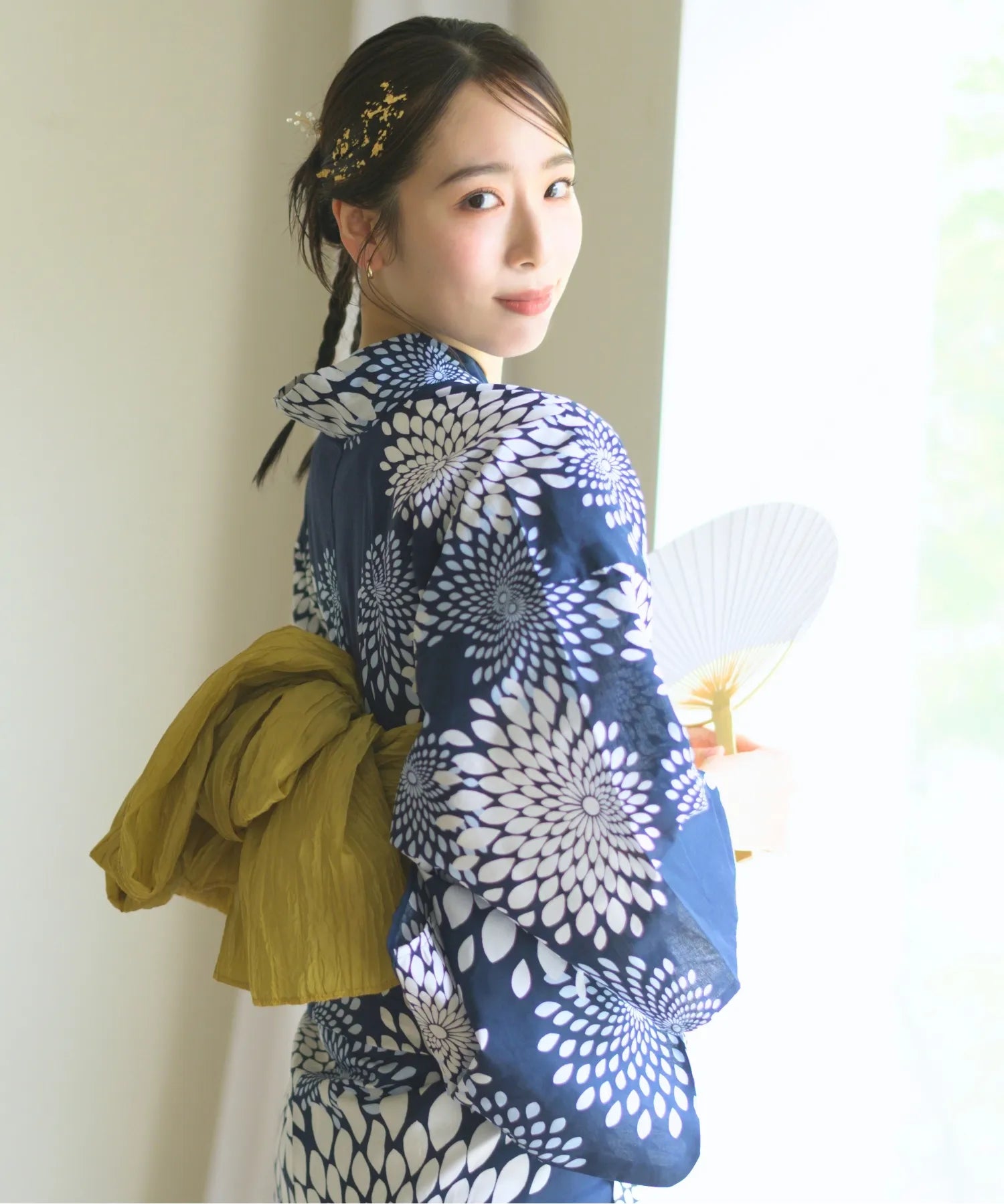 夏花浴衣 紺菊華 下駄付き5点セット(浴衣・兵児帯・腰紐×2・下駄)