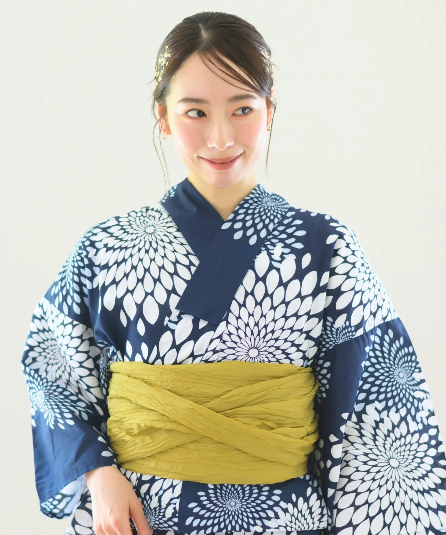 夏花浴衣 紺菊華 下駄付き5点セット(浴衣・兵児帯・腰紐×2・下駄)