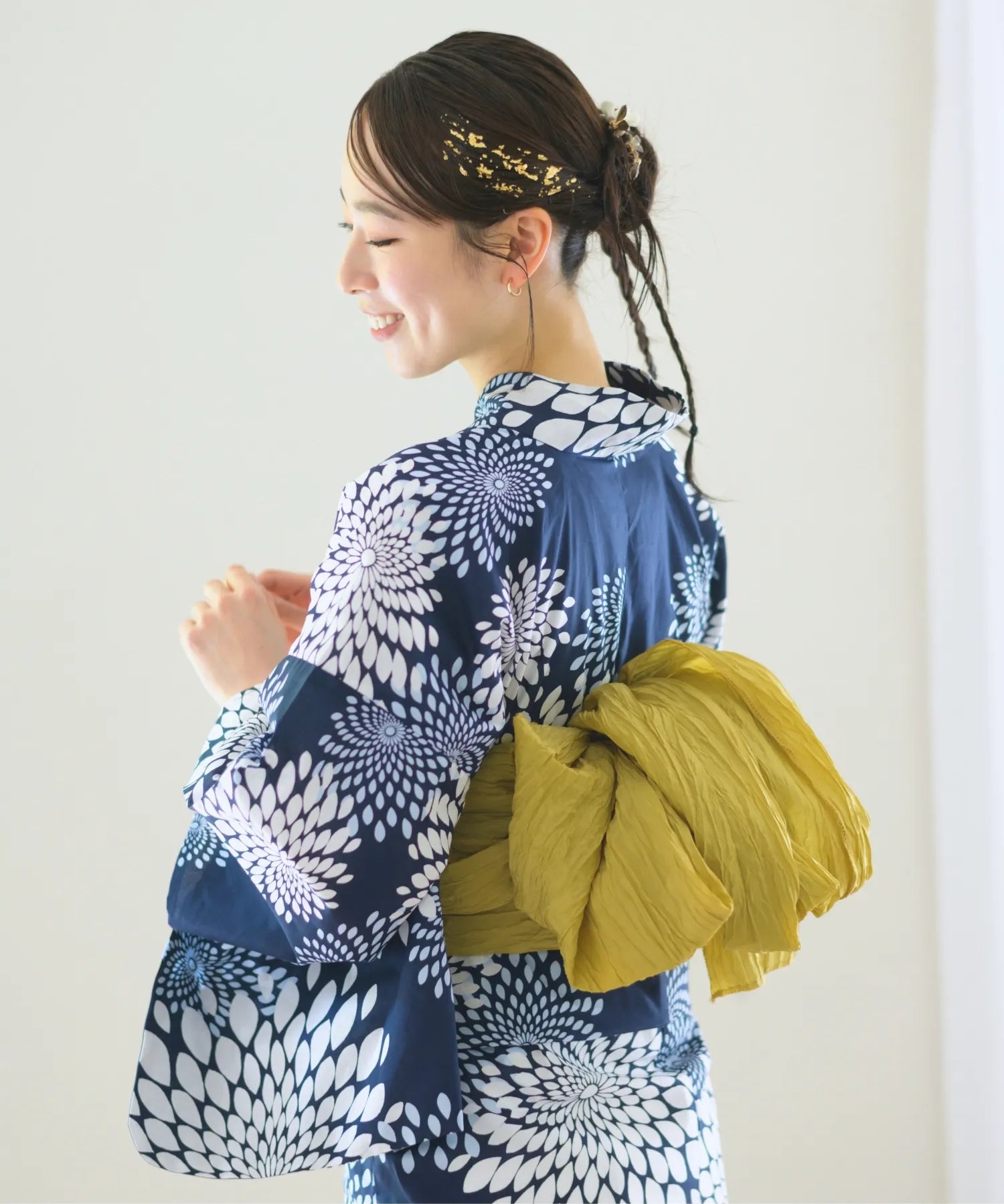 夏花浴衣 紺菊華 下駄付き5点セット(浴衣・兵児帯・腰紐×2・下駄)