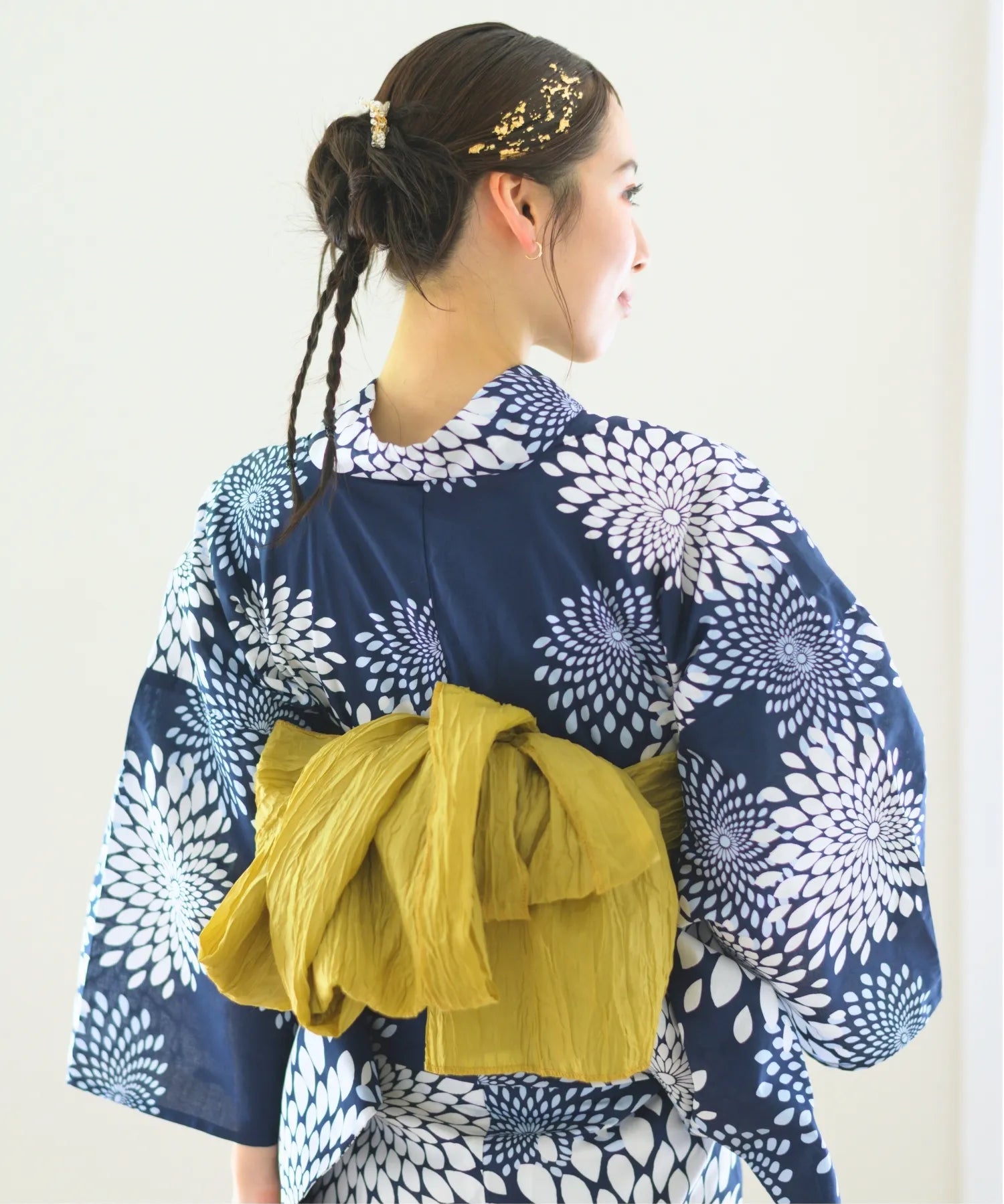 夏花浴衣 紺菊華 下駄付き5点セット(浴衣・兵児帯・腰紐×2・下駄)