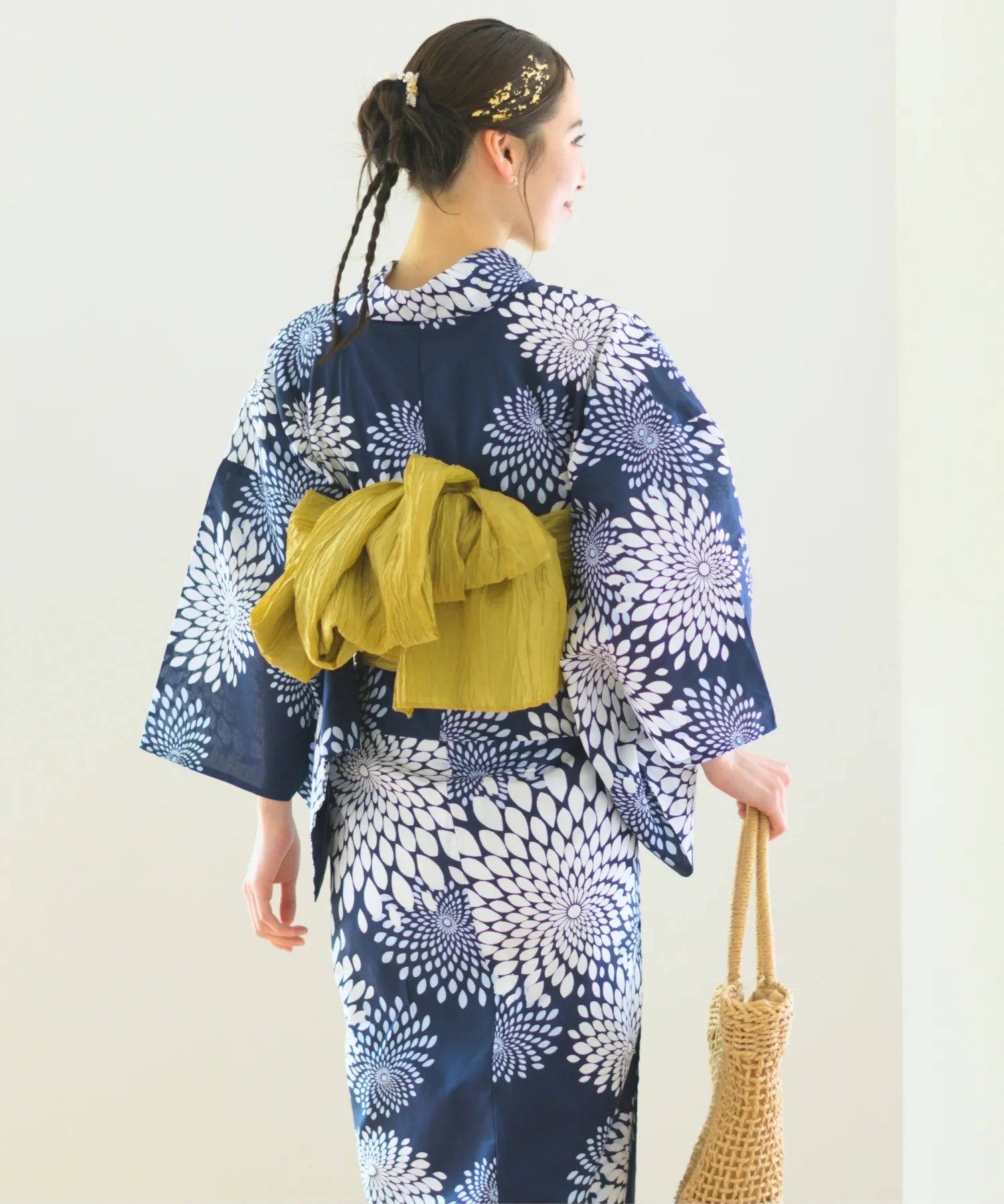 夏花浴衣 紺菊華 下駄付き5点セット(浴衣・兵児帯・腰紐×2・下駄)