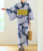 夏花浴衣 紺菊華 下駄付き5点セット(浴衣・兵児帯・腰紐×2・下駄)