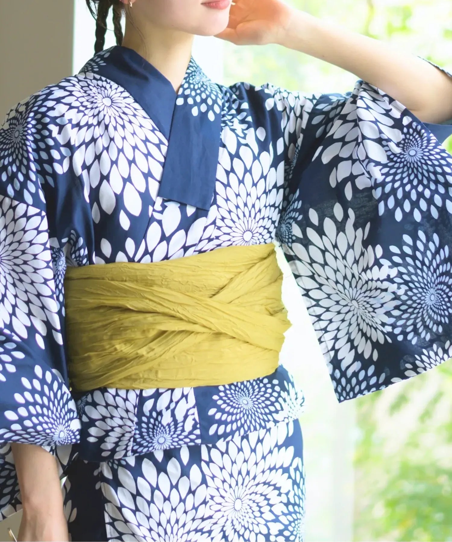 夏花浴衣 紺菊華 下駄付き5点セット(浴衣・兵児帯・腰紐×2・下駄)