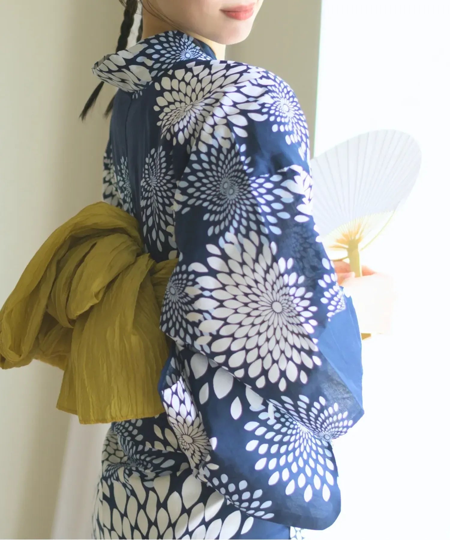 夏花浴衣 紺菊華 下駄付き5点セット(浴衣・兵児帯・腰紐×2・下駄)
