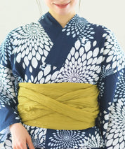 夏花浴衣 紺菊華 下駄付き5点セット(浴衣・兵児帯・腰紐×2・下駄)