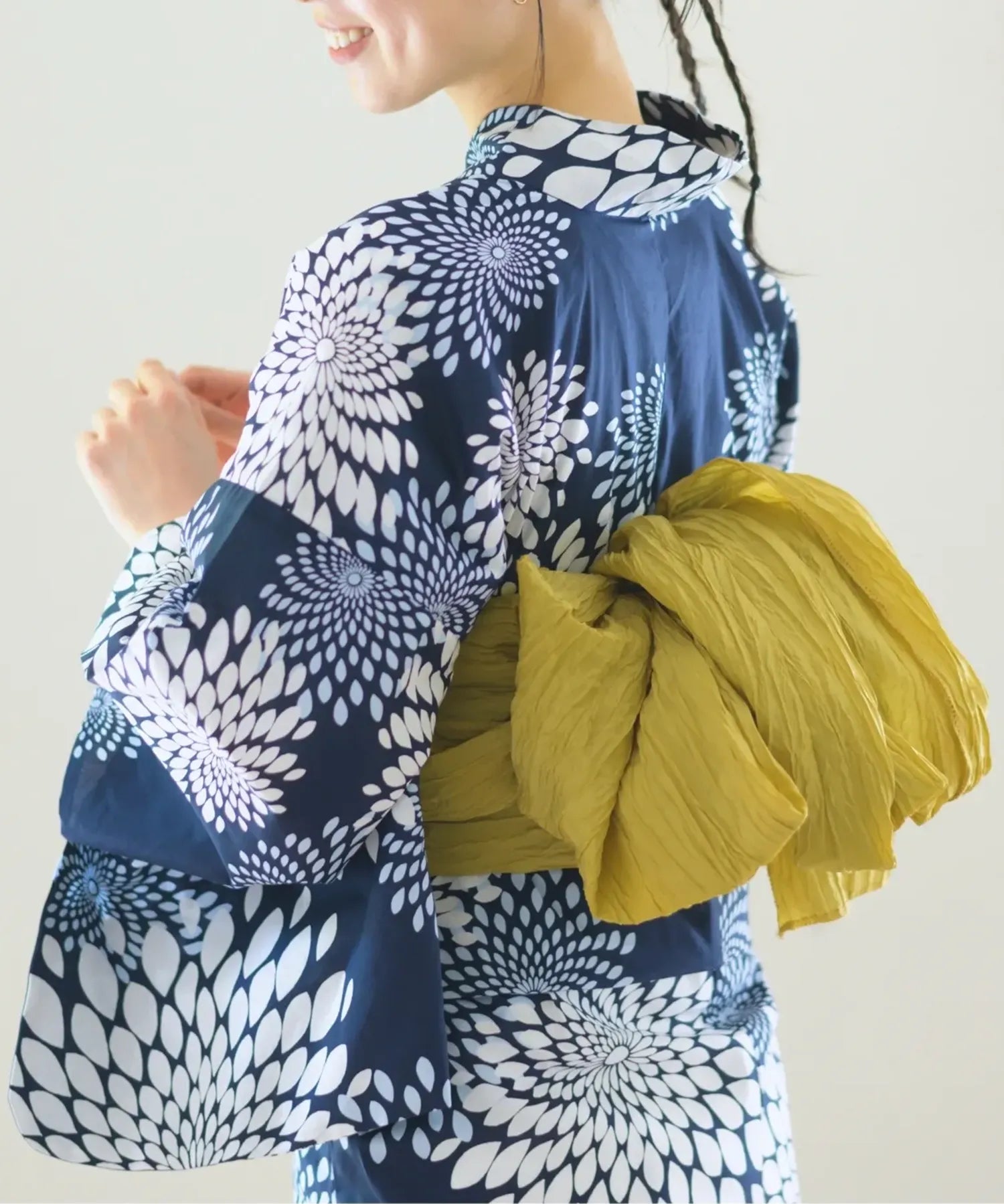夏花浴衣 紺菊華 下駄付き5点セット(浴衣・兵児帯・腰紐×2・下駄)