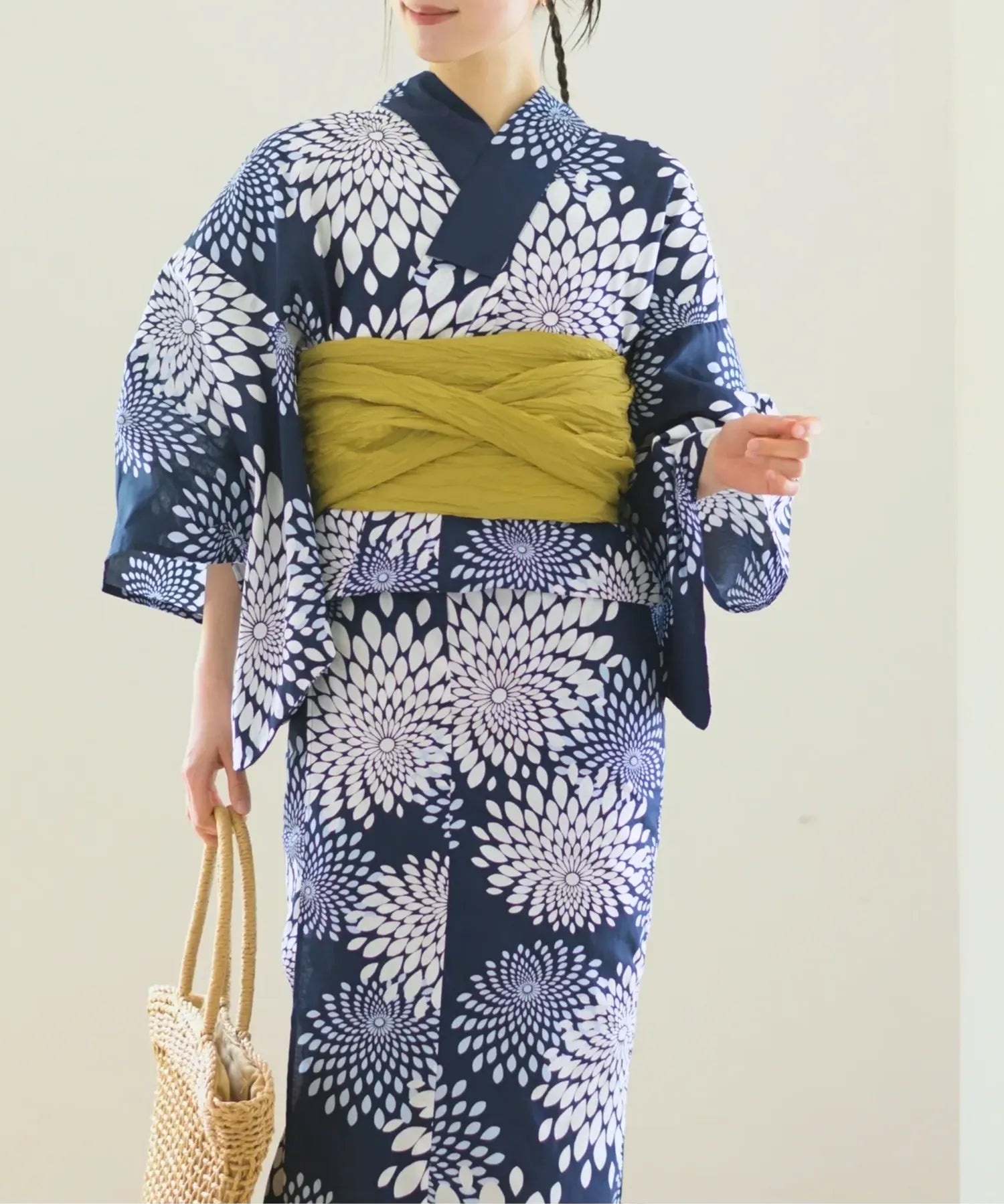 夏花浴衣 紺菊華 下駄付き5点セット(浴衣・兵児帯・腰紐×2・下駄)