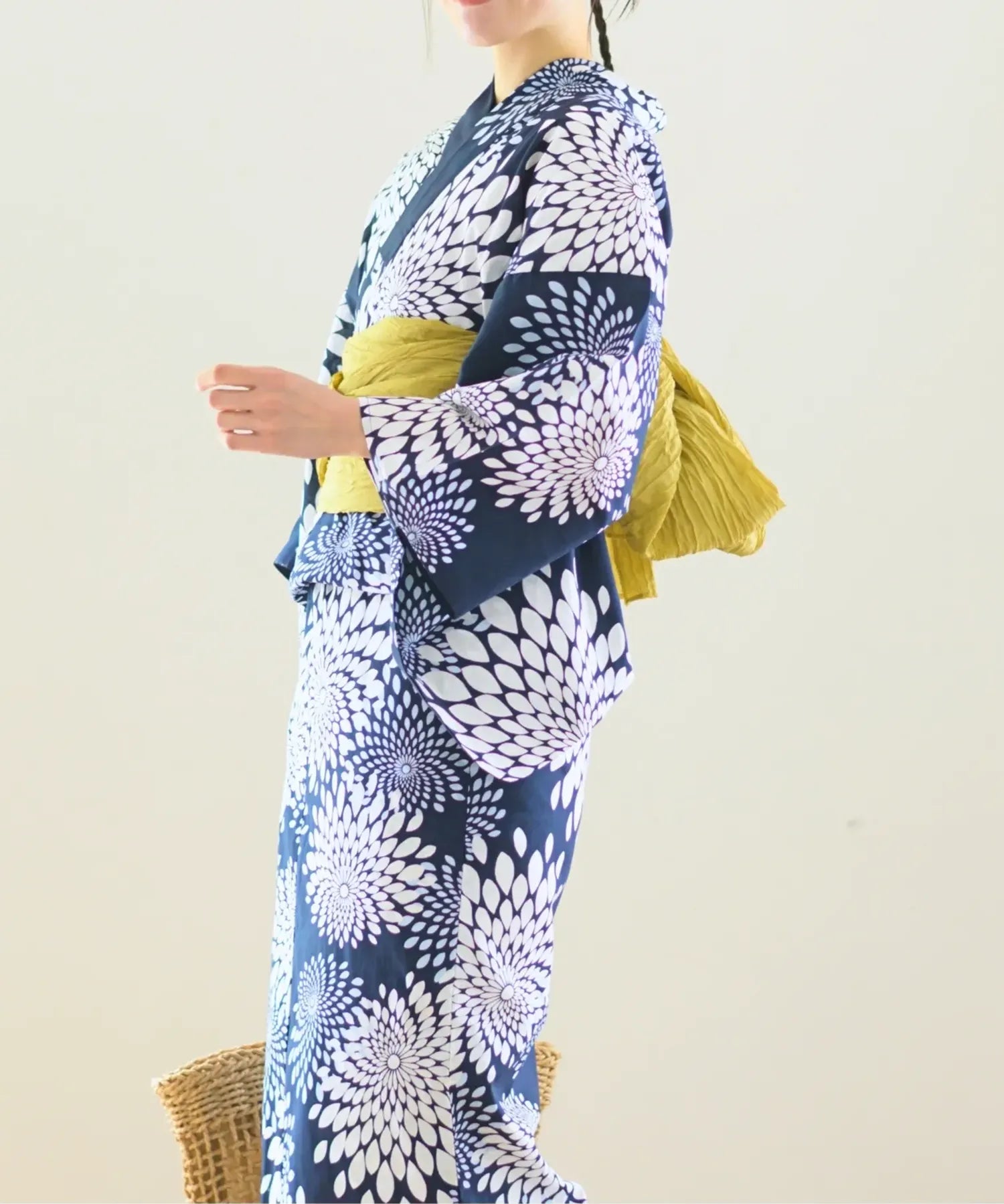 夏花浴衣 紺菊華 下駄付き5点セット(浴衣・兵児帯・腰紐×2・下駄)