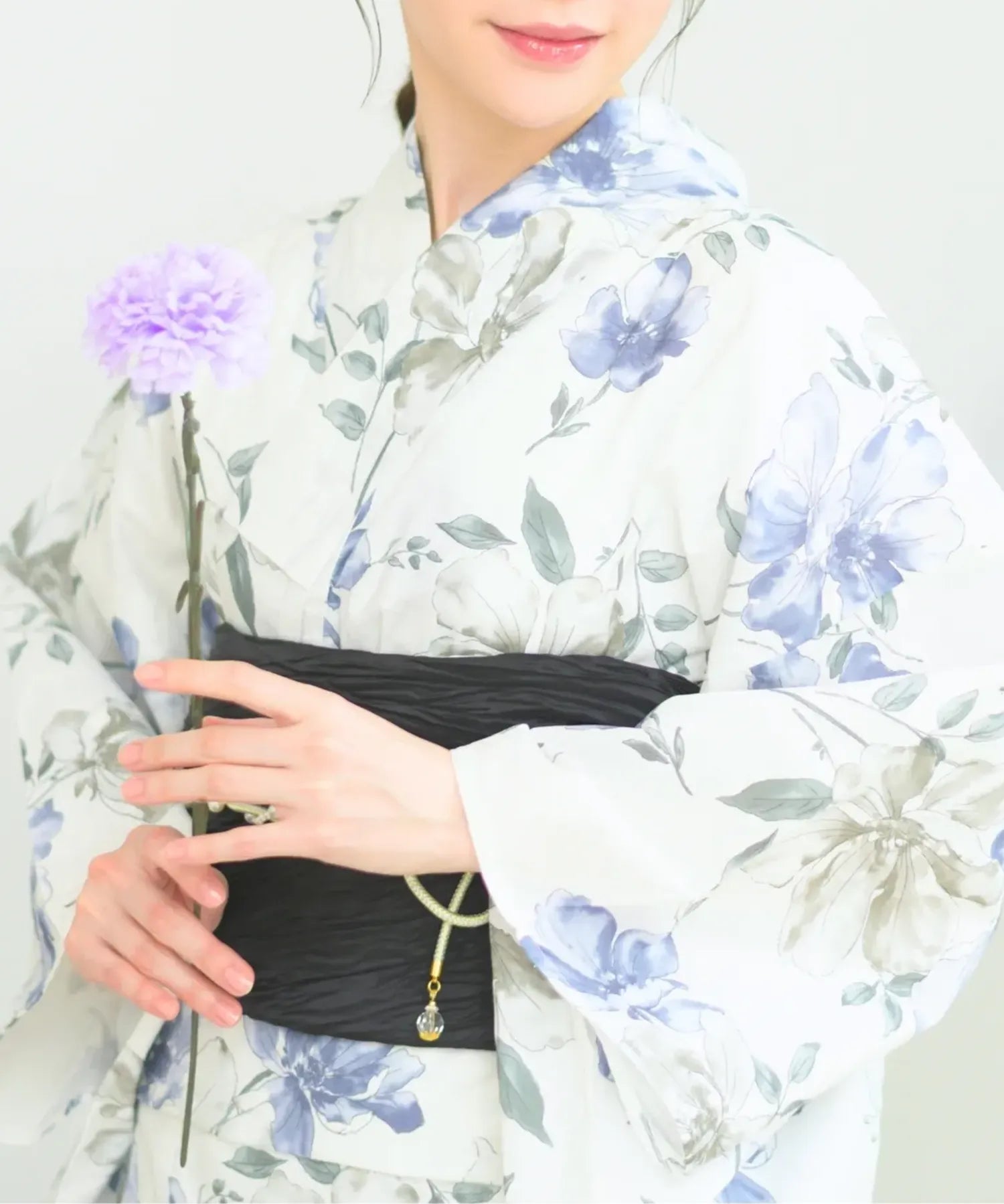 夏花浴衣 淡花映し 下駄付き5点セット(浴衣・兵児帯・腰紐×2・下駄)