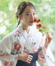 夏花浴衣 白昼の紅椿 下駄付き5点セット(浴衣・兵児帯・腰紐×2・下駄)