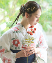 夏花浴衣 白昼の紅椿 下駄付き5点セット(浴衣・兵児帯・腰紐×2・下駄)