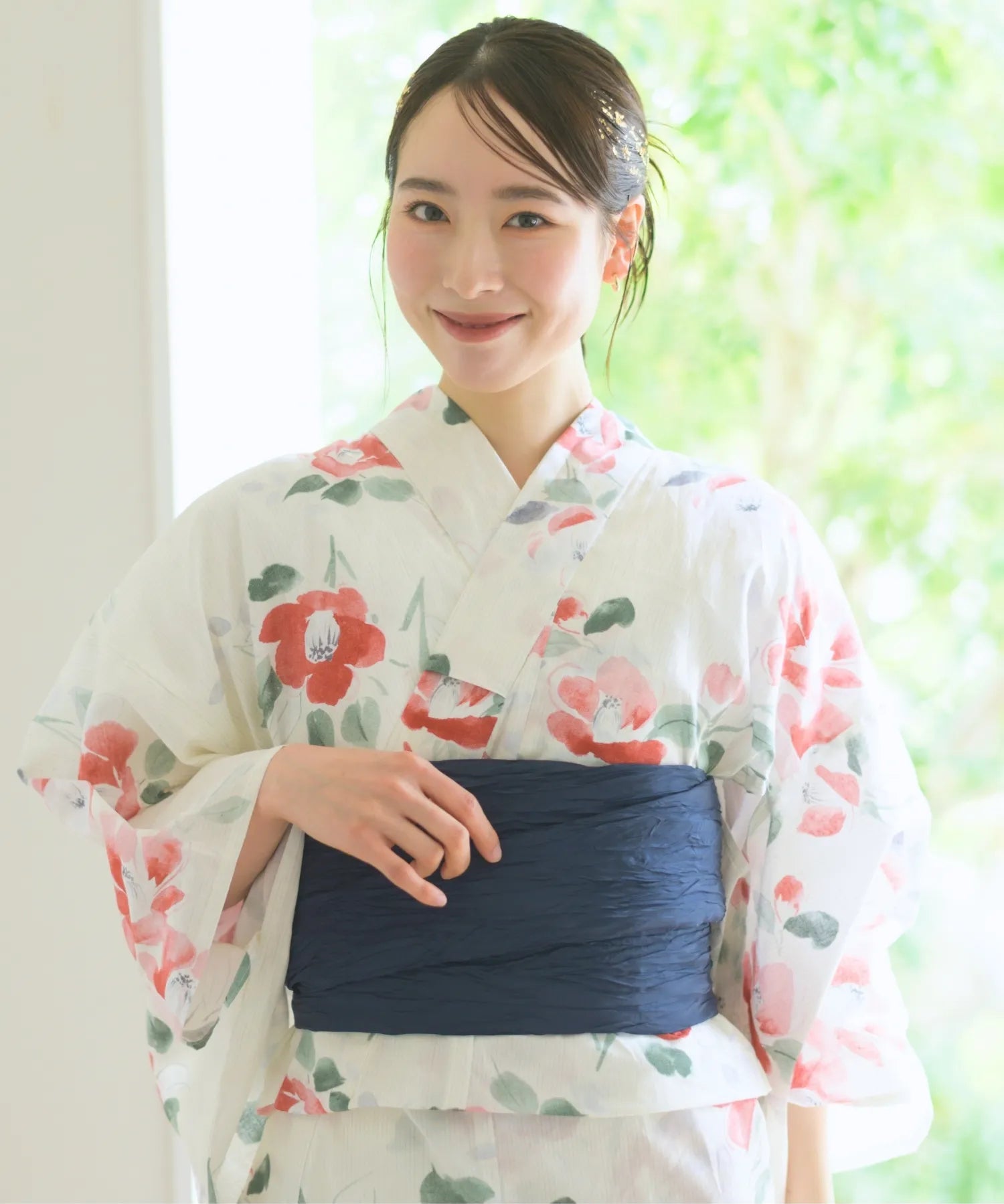 夏花浴衣 白昼の紅椿 下駄付き5点セット(浴衣・兵児帯・腰紐×2・下駄)